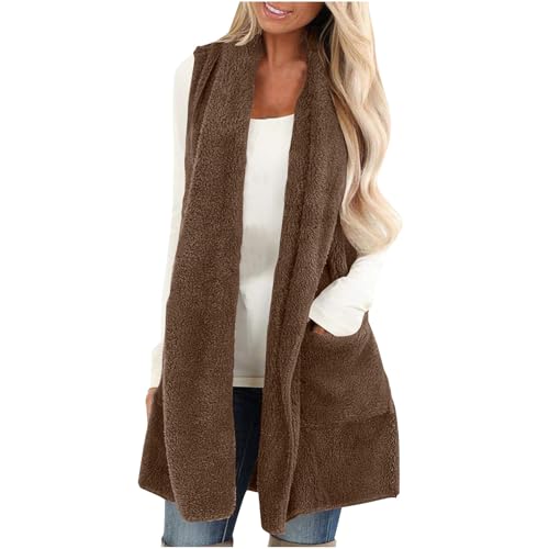 Black Friday Angebote 2024 Teddy Weste Damen Lang Fleeceweste Ärmellos Winterweste Elegant Longweste Fleece Strickjacke Winter Teddyjacke Einfarbig Plüschweste Kuschelig Fleecejacke Locker Westen von NZYIHAO