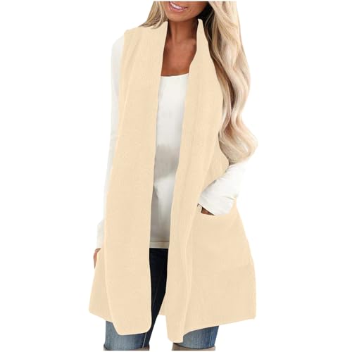 Black Friday Angebote 2024 Teddy Weste Damen Lang Fleeceweste Ärmellos Winterweste Elegant Longweste Fleece Strickjacke Winter Teddyjacke Einfarbig Plüschweste Kuschelig Fleecejacke Locker Westen von NZYIHAO