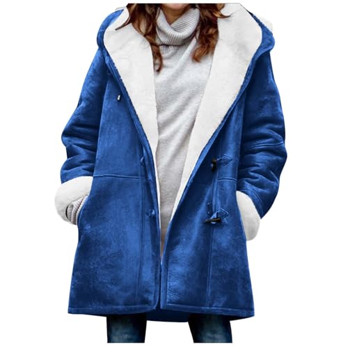 Black Friday Angebote 2024 Winterjacke Damen Wildleder Fleecejacke Einfarbig Jacke Winter Mantel mit Kapuze Lang Plüschjacke Gefüttert Fleece Wildlederjacke Große Größen Wintermantel Dicke Strickjacke von NZYIHAO