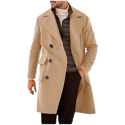 Black Friday Angebote 2024 Wollmantel Mantel Herren Lang Wintermantel Casual Trenchcoat Einfarbig Wollmantel mit Knöpfen Langarm Winterjacke Große Größen Jacke Woll Windbreaker Revers Oberbekleidung von NZYIHAO