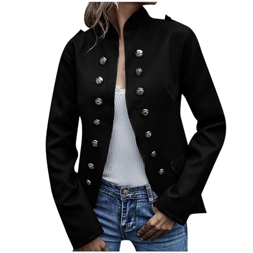 Blazer Damen Elegant Einfarbig Wolljacke Langarm Stehkragen Jacke Anzugjacke mit Knöpfen Große Größen Übergangsjacke Zweireihiger Strickjacke Herbst Winter Wollmantel Taschen Herbstjacke Blazerjacke von NZYIHAO