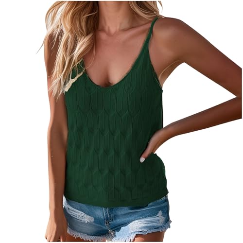 Blusen & Tuniken für Damen Tank Top Damen Casual Strickweste Ärmellos Trägertop Spaghettiträger Pullunder Sommer Oberteile Strick Tanktops Leichte Trägershirt Rundhals Weste Locker Vest Blusen von NZYIHAO