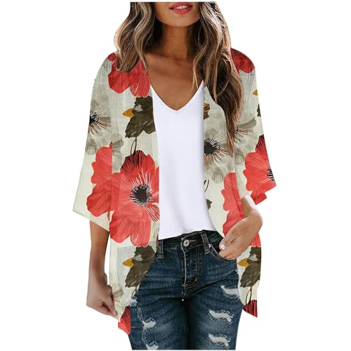 Bolero Chiffon Kurzarm Bolerojacke Festlich Elegant Jacke Leicht Chiffon Strickjacke Damen Hawaii Cardigan Sommer Bolero Bedruckte Jacke Dünne Sommerjacke 3/4 Arm Bluse Lang Blouson Locker Blusen von NZYIHAO