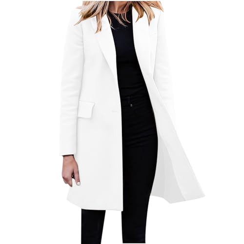 Business Blazer Damen Elegant Lange Anzug Einfarbig Große Größen Trenchcoat Langarm Revers Anzugjacke Einreihige Jacke Herbst Winter Übergangsjacke Herbstjacke Büro Arbeitsjacke Berufskleidung Mantel von NZYIHAO