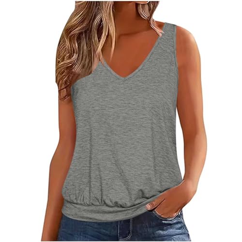 Camisole Damen Angebote des tages heute Tank Top Damen Casual Einfarbig Trägertop V-Ausschnitt Oberteile Sommer Tops Spaghetti Tanktops Ärmellos Camisole Große Größen Longtops Locker Trägershirt von NZYIHAO