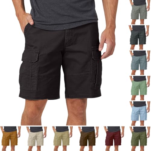 Cargohose Herren Cargo Shorts Sommer Kurze Hosen Freizeit Bermuda Jogginghose Große Größen Hose Kurz Freizeithose Locker Sommerhose Leichte Arbeitshose Männer Stoffhose Sporthose, S-3XL, Schwarz, L von NZYIHAO
