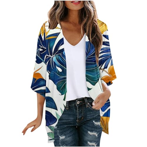 Chiffon Jacke Warehouse deals angeboteTop Chiffon Cardigan Damen Hawaii Strickjacke Sommer Bolero Leichte Sommerjacke Bunt Bedruckte Jacke 3/4 Arm Bluse Große Größen Longshirt Lang Blouson Blusen von NZYIHAO