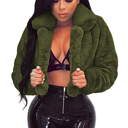 Crop Kunstfell Jacke Damen Sexy Einfarbig Kunstpelz Winterjacke Langarm Reverskragen Mantel Kurze Kunstfell Jacke Dickes Warm Wintermantel Flauschiges Pelzmantel Pelzjacke Felljacke Fellmantel von NZYIHAO
