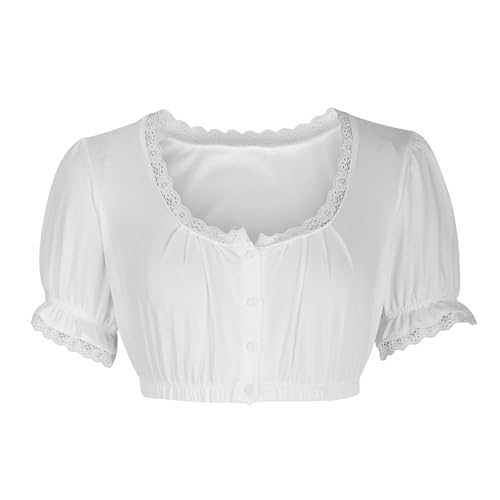 Damen Dirndlbluse Spitze Trachten Dirndlbluse Kurzarm Oktoberfest Dirndlblusen Dirndl Bluse Damen Spitzen Dirndlbluse Elegant Einfarbig Shirt V-Ausschnitt Tops Oktoberfest Trachtenbluse Outfit von NZYIHAO
