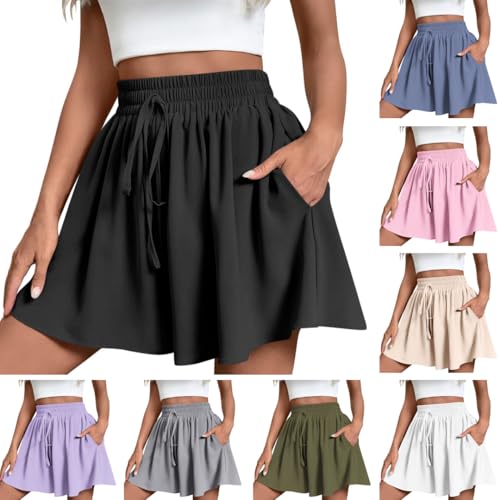 Damen Kurze Hose Sommer Shorts Weites Bein Sporthose Elastische Sommerhose mit Kordelzug Casual Jogginghose Leichte Stoffhose Einfarbig Hosen Basic Yogahose Bequem Fitnesshose Freizeithose Pants von NZYIHAO