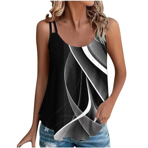 Damen Tank Tops Sommer Spaghetti Cami Oberteile Ärmellose Rundhalsausschnitt Blusen Top Shirts Tank Top Damen Spaghettiträger Tops Ärmellos Tanktops Sommer Oberteile Casual Trägertop mit Öse Blusen von NZYIHAO