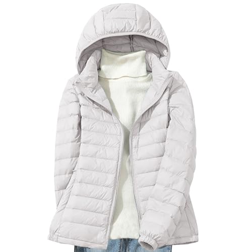 Daunenjacke Damen Leichte Steppjacke Einfarbig Winterjacke Jacke mit Abnehmbare Kapuze Große Größen Wintermantel Warme Daunenmantel Zip Up Steppmantel Langarm Kapuzenjacke Mantel Skijacke Outdoorjacke von NZYIHAO