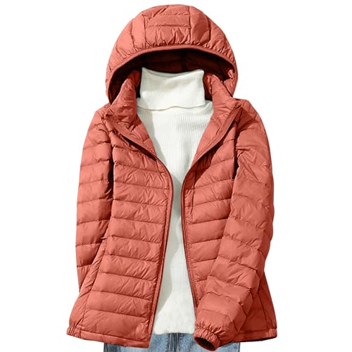 Daunenjacke Damen Leichte Steppjacke Einfarbig Winterjacke Jacke mit Abnehmbare Kapuze Große Größen Wintermantel Warme Daunenmantel Zip Up Steppmantel Langarm Kapuzenjacke Mantel Skijacke Outdoorjacke von NZYIHAO