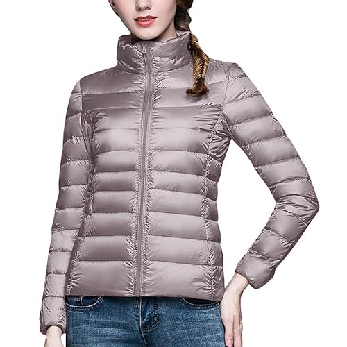 Daunenjacke Damen Leichte Steppjacke Einfarbig Winterjacke Jacke mit Abnehmbare Kapuze Große Größen Wintermantel Warme Daunenmantel Zip Up Steppmantel Langarm Kapuzenjacke Mantel Skijacke Outdoorjacke von NZYIHAO