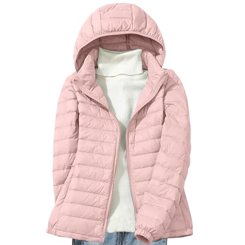 Daunenjacke Damen Leichte Steppjacke Einfarbig Winterjacke Jacke mit Abnehmbare Kapuze Große Größen Wintermantel Warme Daunenmantel Zip Up Steppmantel Langarm Kapuzenjacke Mantel Skijacke Outdoorjacke von NZYIHAO