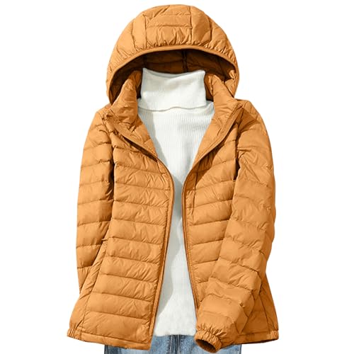 Daunenjacke Damen Leichte Steppjacke Einfarbig Winterjacke Jacke mit Abnehmbare Kapuze Große Größen Wintermantel Warme Daunenmantel Zip Up Steppmantel Langarm Kapuzenjacke Mantel Skijacke Outdoorjacke von NZYIHAO