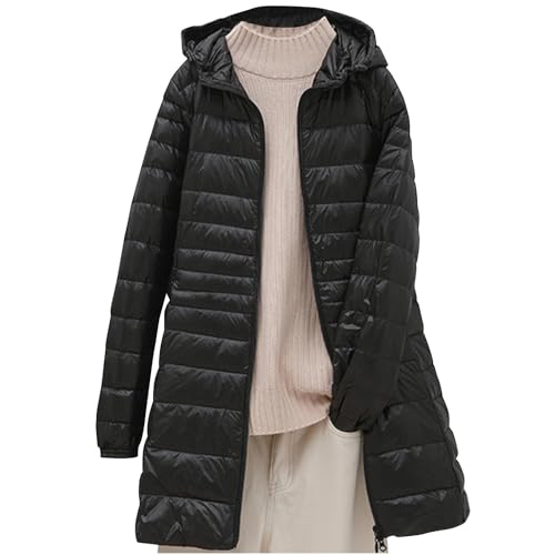 Daunenjacke Damen Leichte Steppjacke Einfarbig Winterjacke Jacke mit Abnehmbare Kapuze Große Größen Wintermantel Warme Daunenmantel Zip Up Steppmantel Langarm Kapuzenjacke Mantel Skijacke Outdoorjacke von NZYIHAO