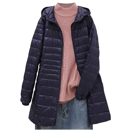 Daunenjacke Damen Leichte Steppjacke Einfarbig Winterjacke Jacke mit Abnehmbare Kapuze Große Größen Wintermantel Warme Daunenmantel Zip Up Steppmantel Langarm Kapuzenjacke Mantel Skijacke Outdoorjacke von NZYIHAO