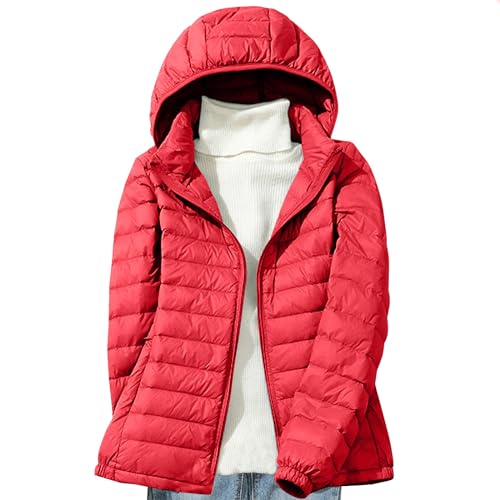Daunenjacke Damen Leichte Steppjacke Einfarbig Winterjacke Jacke mit Abnehmbare Kapuze Große Größen Wintermantel Warme Daunenmantel Zip Up Steppmantel Langarm Kapuzenjacke Mantel Skijacke Outdoorjacke von NZYIHAO