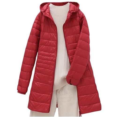 Daunenjacke Damen Leichte Steppjacke Einfarbig Winterjacke Jacke mit Abnehmbare Kapuze Große Größen Wintermantel Warme Daunenmantel Zip Up Steppmantel Langarm Kapuzenjacke Mantel Skijacke Outdoorjacke von NZYIHAO