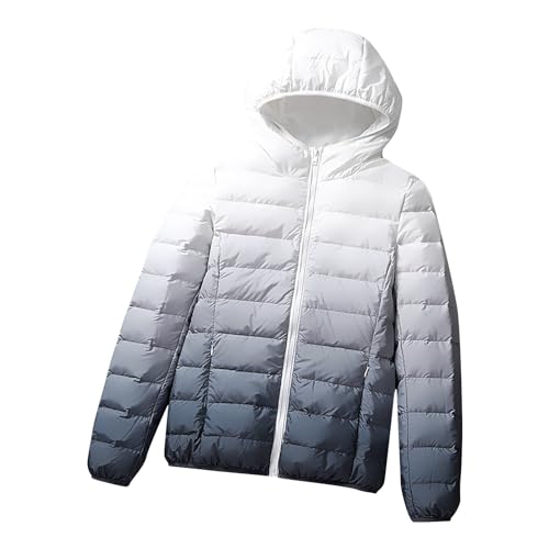Daunenjacke Damen Modische Farbverlauf Steppjacke Leichte Warm Winterjacke mit Kapuze Große Größen Jacke Langarm Wintermantel Winter Daunenmantel Reißverschluss Steppmantel Taschen Mantel Kapuzenjacke von NZYIHAO