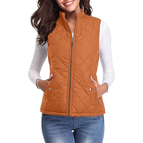 Daunenweste Damen Ärmellos Weste Lässige Einfarbig Winterjacke Warme Jacke Leichte Daunenjacke Reißverschluss Wintermantel Kurze Daunenmantel Mantel mit Taschen Winter Übergangsjacke Basic Damenweste von NZYIHAO