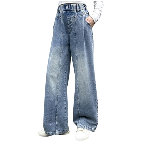 Die Discounter Baggy Jeans Mädchen Weites Bein Schlaghose Lang Jeanshosen Hohe Taille Cargohose Sommer Hose Kinder Freizeithose Y2k Vintage Hosen Loose Fit Pants für 5-15 Jahre Klamotten Sommerhose von NZYIHAO