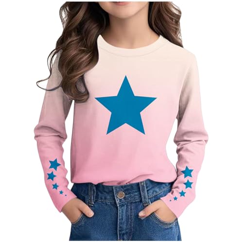 Die Discounter Bluse Mädchen Bedruckte Langarmshirt Bunte Tshirt Kinder Langarm Rundhals Tops Teenager Mädchen Oberteile Casual T-Shirt Leichte T Shirt Locker Pullover Basic Longsleeve Blusenshirt von NZYIHAO