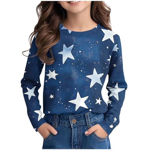 Die Discounter Bluse Mädchen Bedruckte Langarmshirt Bunte Tshirt Kinder Langarm Rundhals Tops Teenager Mädchen Oberteile Casual T-Shirt Leichte T Shirt Locker Pullover Basic Longsleeve Blusenshirt von NZYIHAO