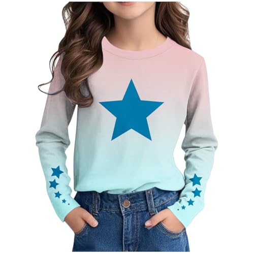 Die Discounter Bluse Mädchen Bedruckte Langarmshirt Bunte Tshirt Kinder Langarm Rundhals Tops Teenager Mädchen Oberteile Casual T-Shirt Leichte T Shirt Locker Pullover Basic Longsleeve Blusenshirt von NZYIHAO