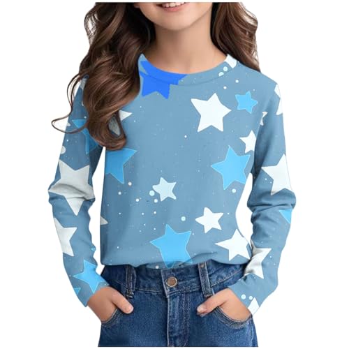 Die Discounter Bluse Mädchen Bedruckte Langarmshirt Bunte Tshirt Kinder Langarm Rundhals Tops Teenager Mädchen Oberteile Casual T-Shirt Leichte T Shirt Locker Pullover Basic Longsleeve Blusenshirt von NZYIHAO