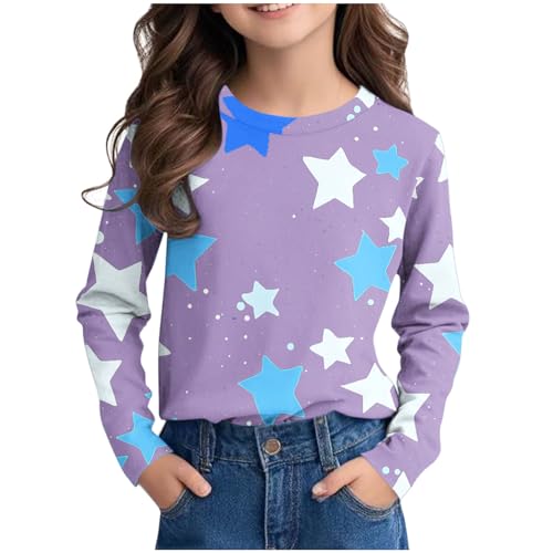 Die Discounter Bluse Mädchen Bedruckte Langarmshirt Bunte Tshirt Kinder Langarm Rundhals Tops Teenager Mädchen Oberteile Casual T-Shirt Leichte T Shirt Locker Pullover Basic Longsleeve Blusenshirt von NZYIHAO