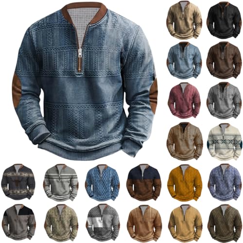 Die Discounter Half Zip Pullover Herren Vintage Sweatshirt Winter Arbeitspullover Langarm Pulli Leichte Winterpullover Große Größen Langarmshirt Rundhals Oberteile Locker Tops Sportshirt Outwear von NZYIHAO