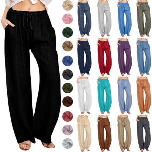 Die Discounter Leinenhose Damen Lang Jogginghose Casual Sommerhose Musselin Hose Leichte Yogahose Sommer Leinen Hosen Große Größen Stoffhose Weites Bein Freizeithose Hohe Taille Strandhose Outdoorhose von NZYIHAO