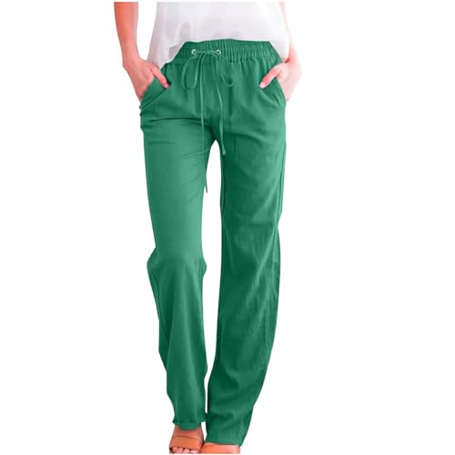 Die Discounter Leinenhose Damen Lang Jogginghose Casual Sommerhose Musselin Hose Weites Bein Stoffhose Sommer Yogahose Große Größen Leinen Hosen Leicht Freizeithose Hohe Taille Strandhose Trousers von NZYIHAO
