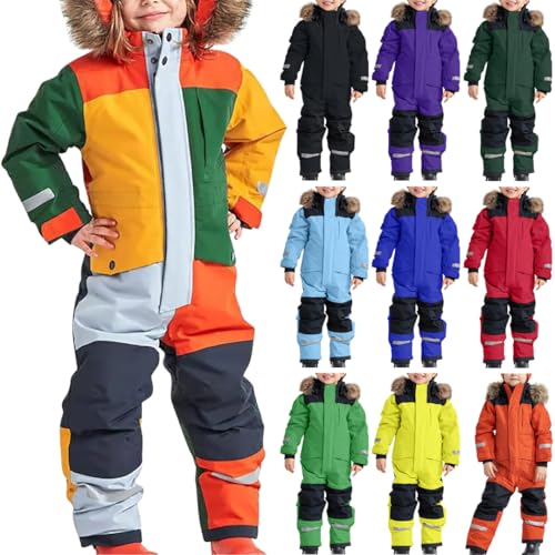 Die Discounter Schneeanzug Kinder Schneeanzug Kinder Winter Skianzug Einteilige Skijacke mit Kapuze Wasserdicht Winterjacke Warme Winteranzug Winddicht Skioverall für Jungen/Mädchen Oberbekleidung von NZYIHAO