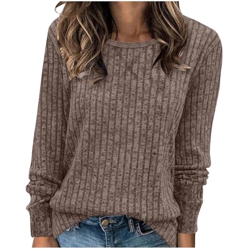 Die Discounter Strickpullover Damen Elegant Langarmshirt Winter Pullover V-Ausschnitt / Rundhals Strickpulli Leichte Sweatshirt Langarm Pulli Locker Winterpullover Kuschelig Oberteile Tops Outwear von NZYIHAO