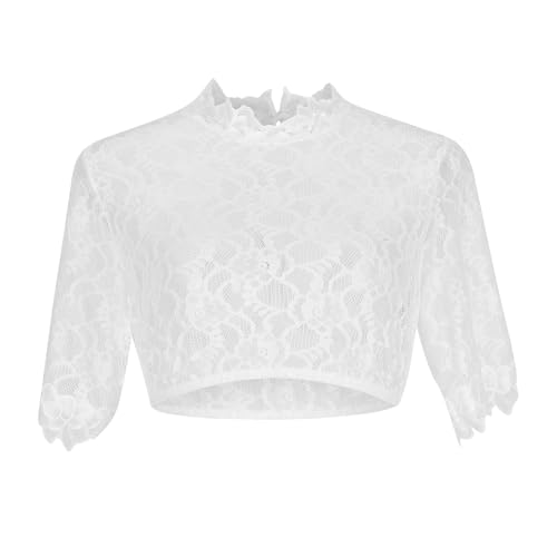 Dirndl Bluse Damen Dirndlbluse Spitze Trachtenbluse Langarm Weiß Dirndl Bluse Damen Spitzen Dirndlbluse Elegant Einfarbig Shirt V-Ausschnitt Tops Oktoberfest Trachtenbluse Kurzarm Spitzenbluse von NZYIHAO