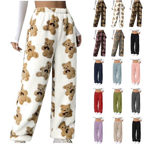 Fleecehose Damen Plüsch Jogginghose Baggy Schlafhose Flauschig Hosen Teddy Fleece Winterhose Lang Thermohose Pyjama Hose Lounge Pyjamahose Warm Haushose Winter Damenhosen Kuschelhose mit Gummizug von NZYIHAO