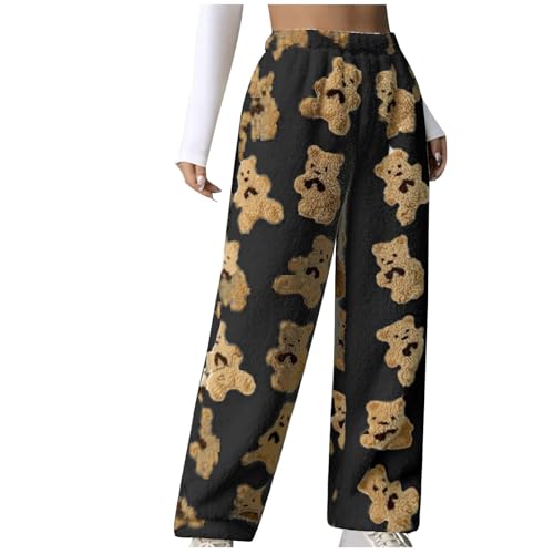 Fleecehose Damen Plüsch Jogginghose Baggy Schlafhose Flauschig Hosen Teddy Fleece Winterhose Lang Thermohose Pyjama Hose Lounge Pyjamahose Warm Haushose Winter Damenhosen Kuschelhose mit Gummizug von NZYIHAO