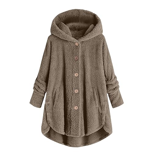 Fleecejacke Damen, Plüschjacke Damen Teddyfleece Winterjacke Kapuze Fleecejacke Flauschig Sweatjacke Warm Teddyjacke Große Größen Hoodie Jacke Lose Vliesjacke Übergangsjacke Winter Weiche Mantel von NZYIHAO