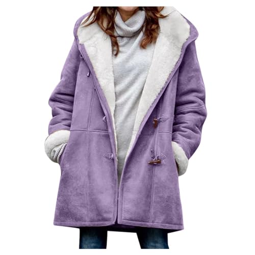Fleecejacke Damen Angebote Des Tages Heute Winterjacke Damen Wildleder Fleecejacke Einfarbig Jacke Winter Mantel mit Kapuze Lang Plüschjacke Gefüttert Fleece Wildlederjacke Große Größen Outwear von NZYIHAO