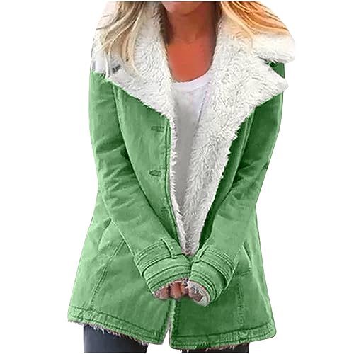 Fleecejacke Damen Gefütterter Fleece Winterjacke Große Größen Einfarbig Jacke Langarm Plüschjacke mit Knöpfen Dicke Warme Wintermantel Herbst Winter Übergangsjacke Reverskragen Plüschmantel Mantel von NZYIHAO