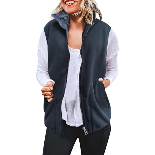 Fleeceweste Damen Einfarbig Ärmellos Weste Warme Winterjacke Gefütterter Jacke Herbst Winter Fleecejacke Große Größen Übergangsjacke Zip Up Wintermantel Mantel mit Taschen Damenweste Winterweste von NZYIHAO