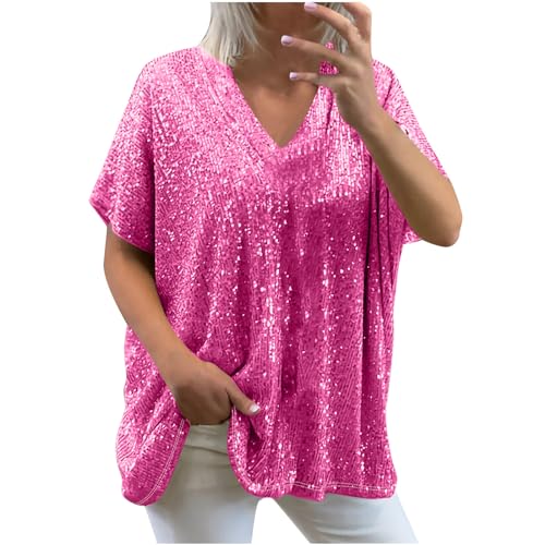 Glitzer Tshirt Damen Sexy V-Ausschnitt Bluse Pailletten Oberteile Angebote Des Tages Heute Meine Bestellungen Anzeigen Warehouse Deal Personalisierte Geschenke Geschenke für Frauen Tagesangebote Heute von NZYIHAO