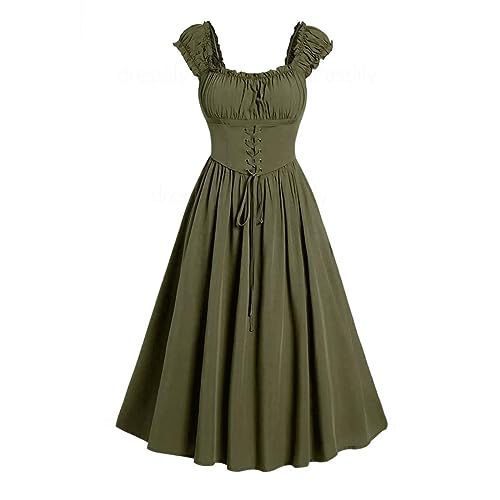 Gothic Kleid Damen Elegante Ärmellos Partykleid Vintage Halloween Kostüm Retro Renaissance Mittelalter Kleider mit Korsett Abendkleid Hohe Taille A-Linie Ballkleid Karneval Kostüme von NZYIHAO
