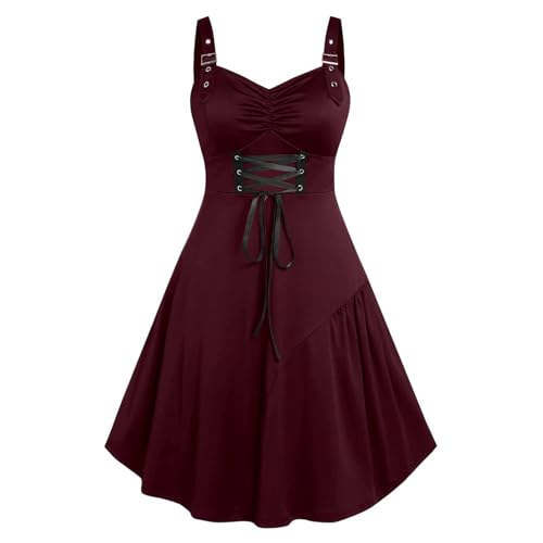 Gothic Kleid Damen Elegante Ärmellos Partykleid Vintage Halloween Kostüm Retro Renaissance Mittelalter Kleidung mit Schnürung Abendkleid Hohe Taille A-Linie Cocktailkleid Karneval Ballkleid von NZYIHAO