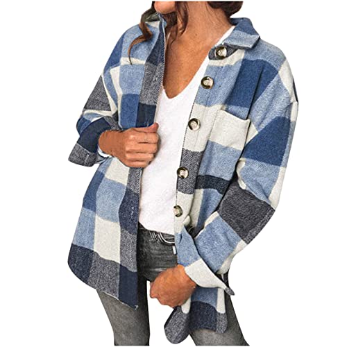 Hemdjacke Damen Wollmantel Karierte Jacke Warme Winterjacke Lange Flanellhemd Locker Karohemd Einreihige Strickjacke Winter Holzfällerjacke Langarm Revers Wintermantel Mantel mit Taschen Wolljacke Hemdjacke Damen Wollmantel Karierte Jacke Warme Winterjacke Lange Flanellhemd Locker Karohemd Einreihige Strickjacke Winter Holzfällerjacke Langarm Revers Wintermantel Mantel mit Taschen Wolljacke von NZYIHAO