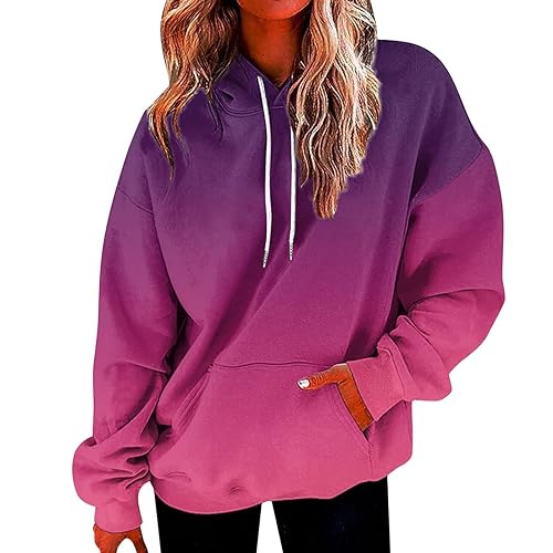 Hoodie Damen Farbverlauf Pullover mit Kapuze Modisches Kapuzenpullover Gefüttert Oberteile Langarm Sweatshirt Winter Langarmshirt Warme Bluse Große Größen Pulli Locker Winterpullover Tops Kapuzenpulli von NZYIHAO