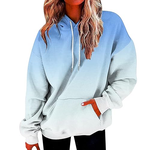 Hoodie Damen Farbverlauf Pullover mit Kapuze Modisches Kapuzenpullover Gefüttert Oberteile Langarm Sweatshirt Winter Langarmshirt Warme Bluse Große Größen Pulli Locker Winterpullover Tops Kapuzenpulli von NZYIHAO